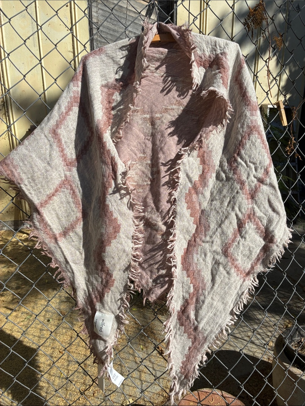 Wilfred Diamond Mosaic Wool Fringe Scarf - Milk & Cigar NWT